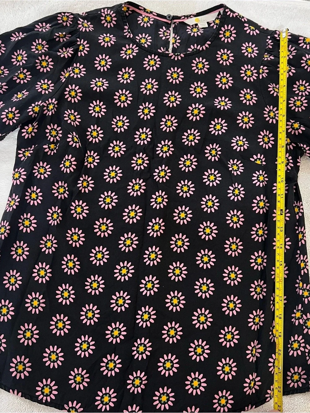 Boden Black Top with Pink and Yellow Daisy Print